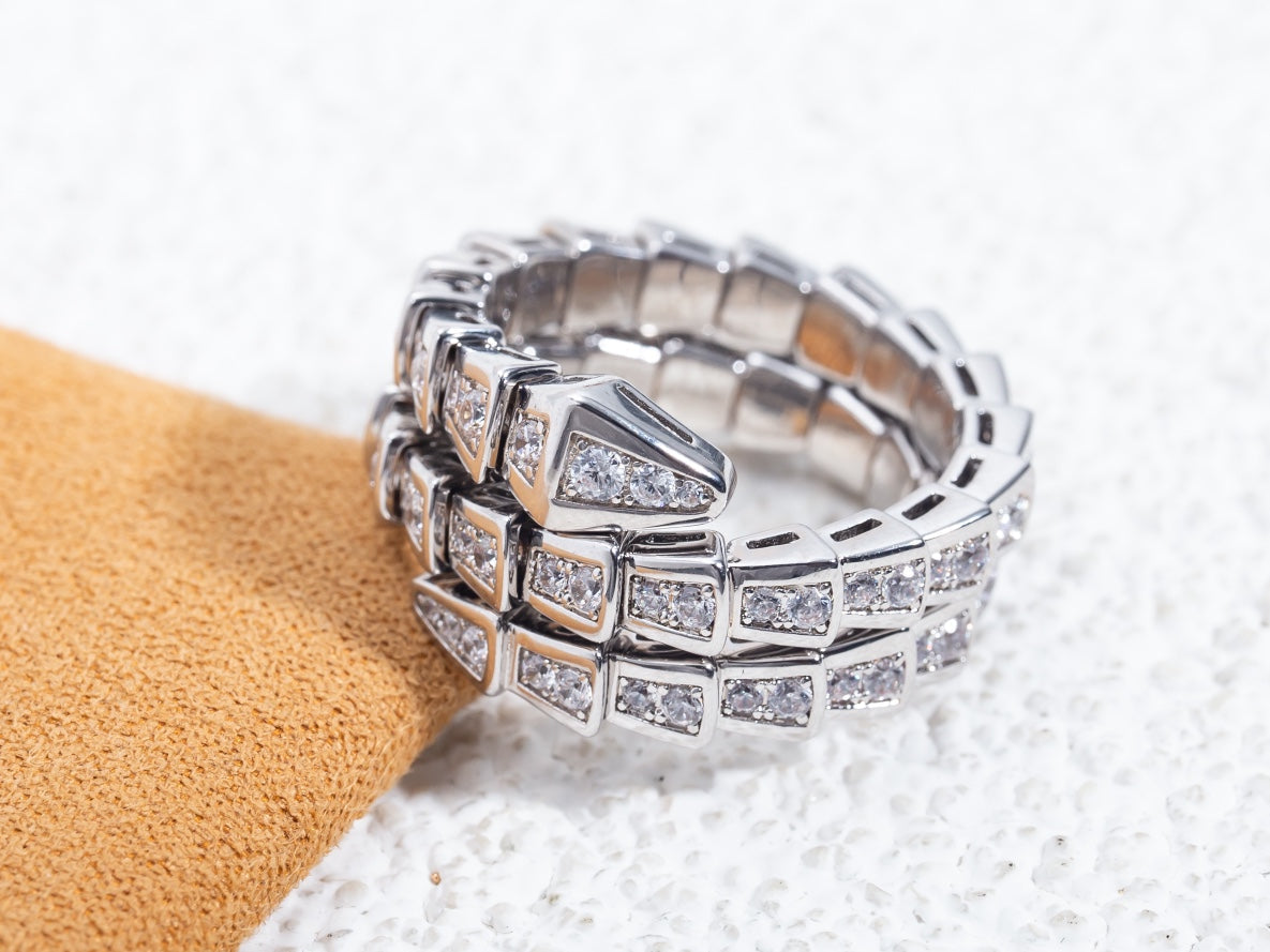 SERPENTI RING SILVER DIAMOND DOUBLE ROW