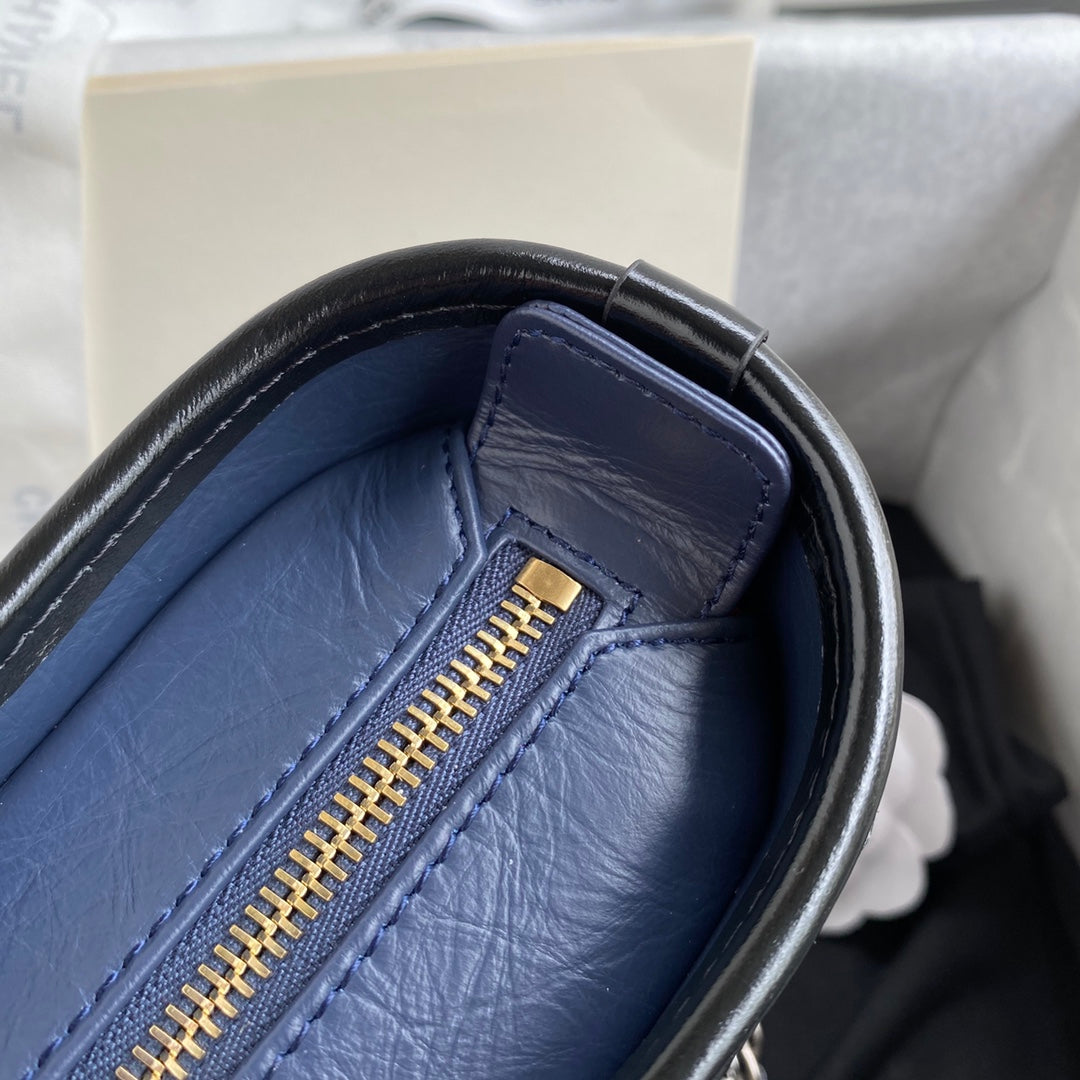 CC GABRIELLE MINI 20 HOBO BAG IN MIDNIGHT BLUE MIX BLACK CALFSKIN