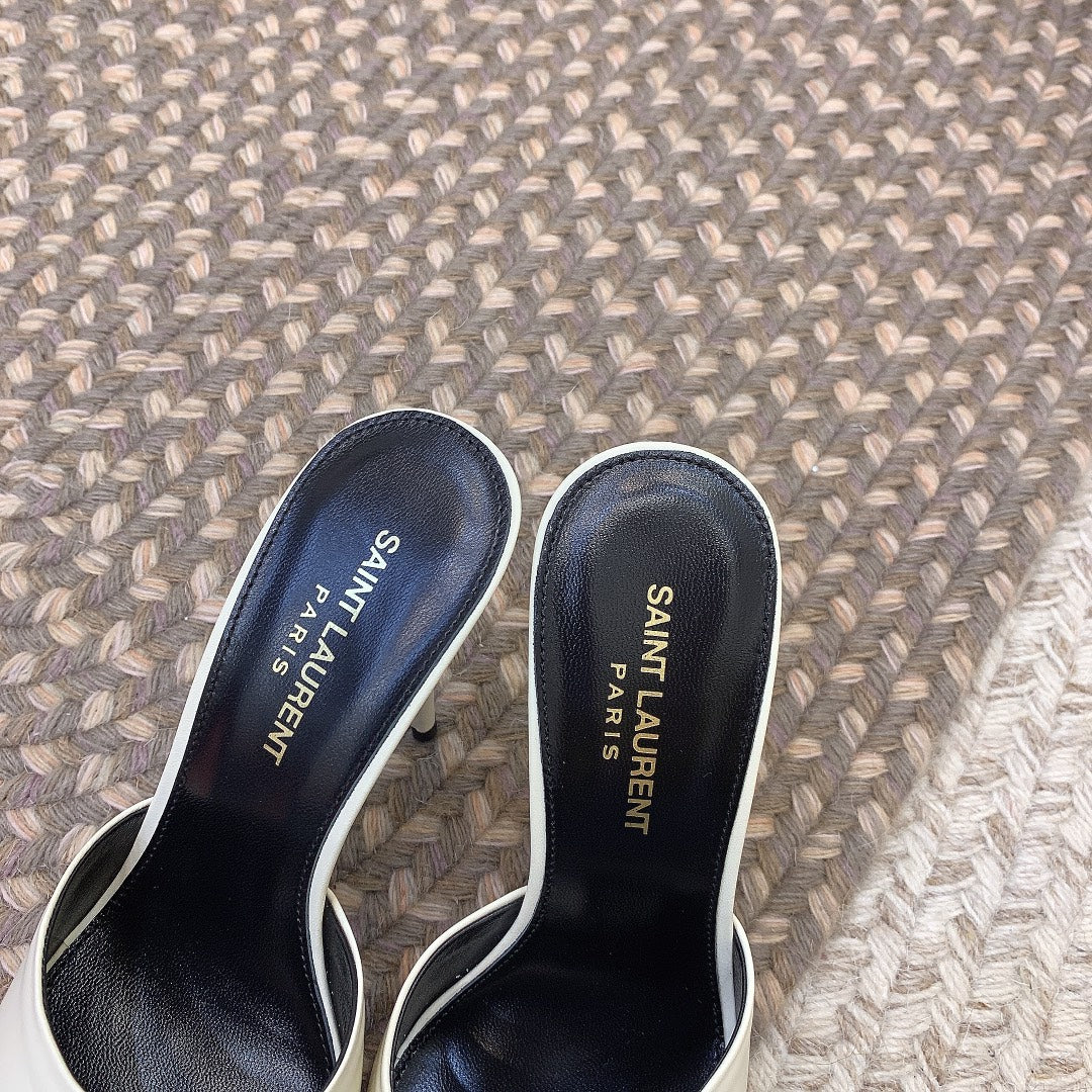 LA 16 HEELED MULES IN WHITE SMOOTH LAMBSKIN