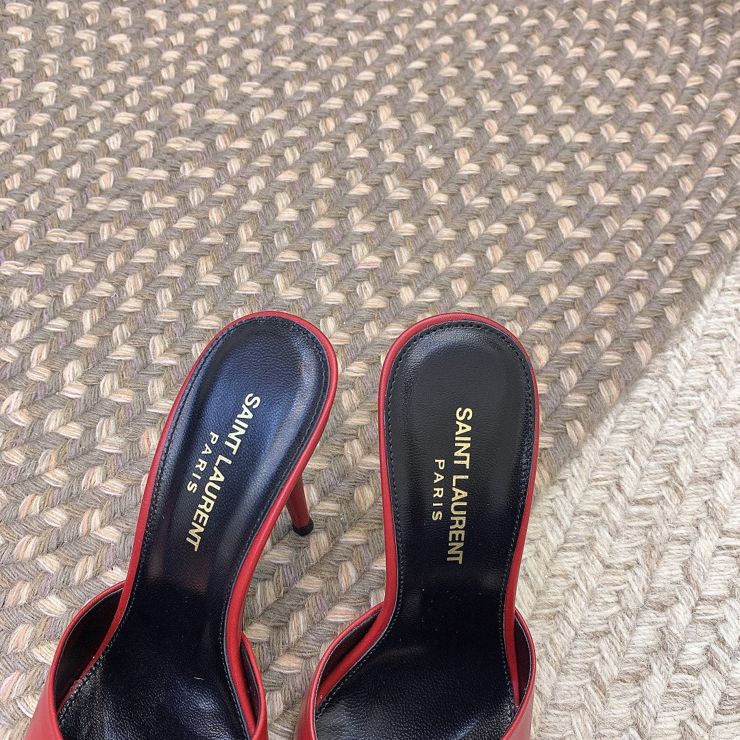 LA 16 HEELED MULES IN RED SMOOTH LAMBSKIN