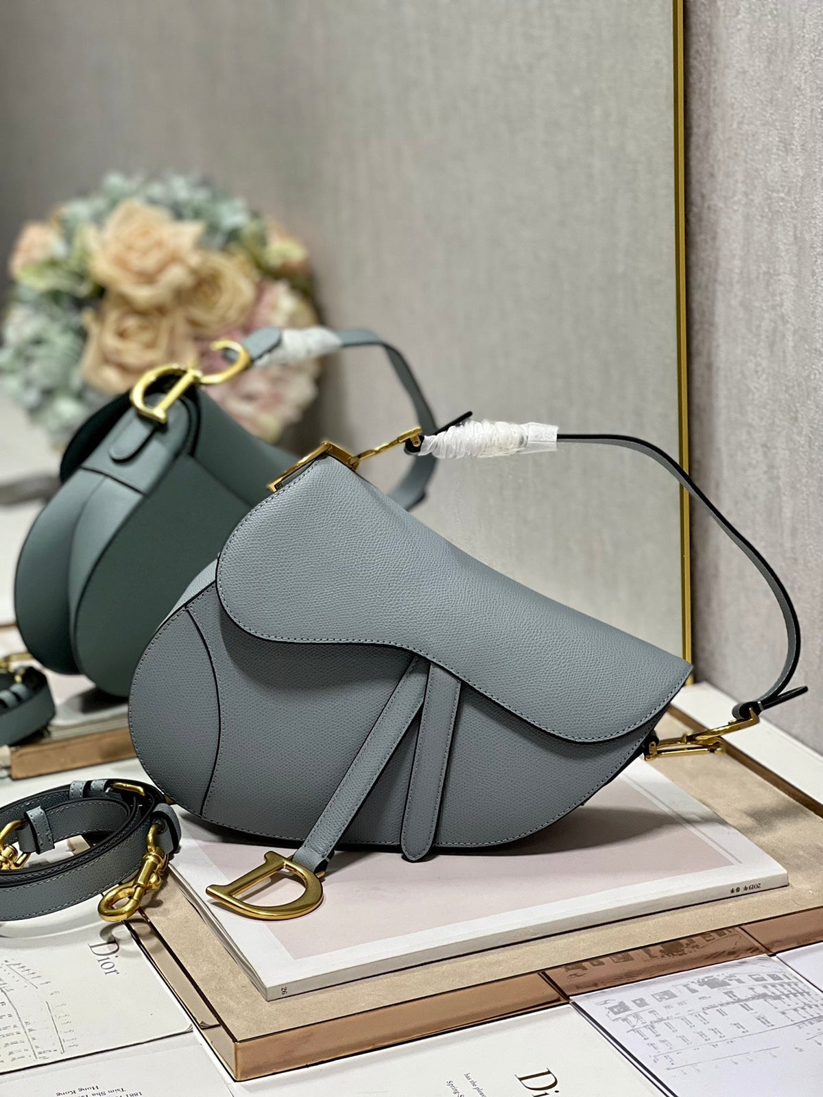 DIOR 26S SADDLE BAG 19 IN BLUE CALFSKIN
