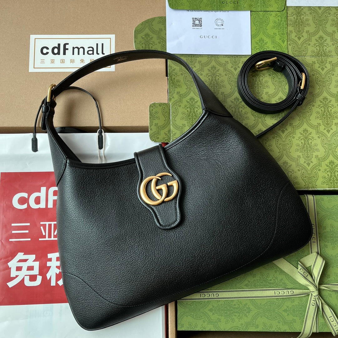 GG HORSEBIT SHOULDER BAG 39 IN BLACK CALFSKIN GOLD HARDWARE