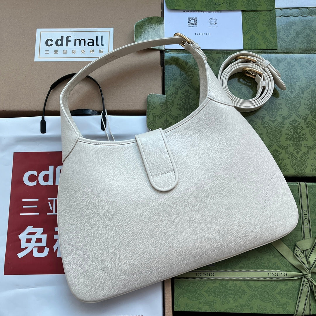GG HORSEBIT SHOULDER BAG 39 IN WHITE CALFSKIN GOLD HARDWARE