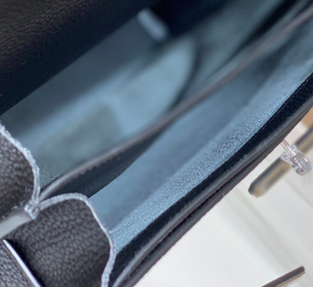 KELLY DEPECHES 34 BRIEFCASE IN BLACK TOGO CALFSKIN SILVER HARDWARE