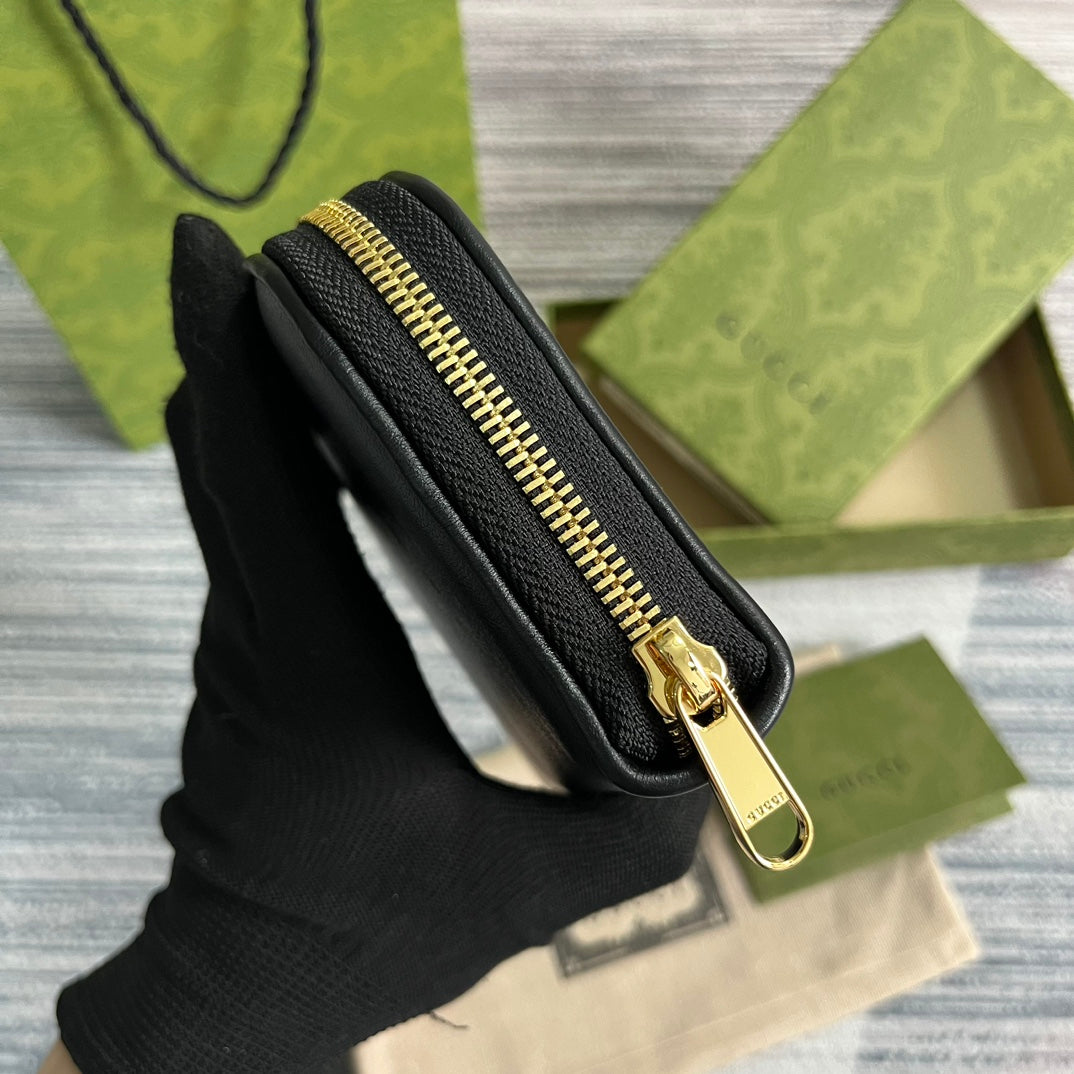 GG BLONDIE 21 FULL ZIP WALLET IN BLACK CALFSKIN