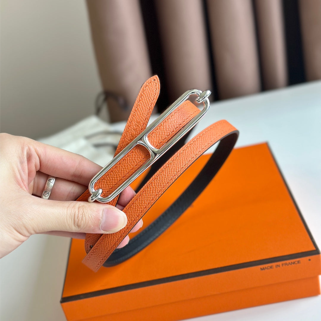 HM ROULIS BUCKLE & REVERSIBLE ORANGE AND BLACK LEATHER STRAP 13MM SILVER HARDWARE mysite