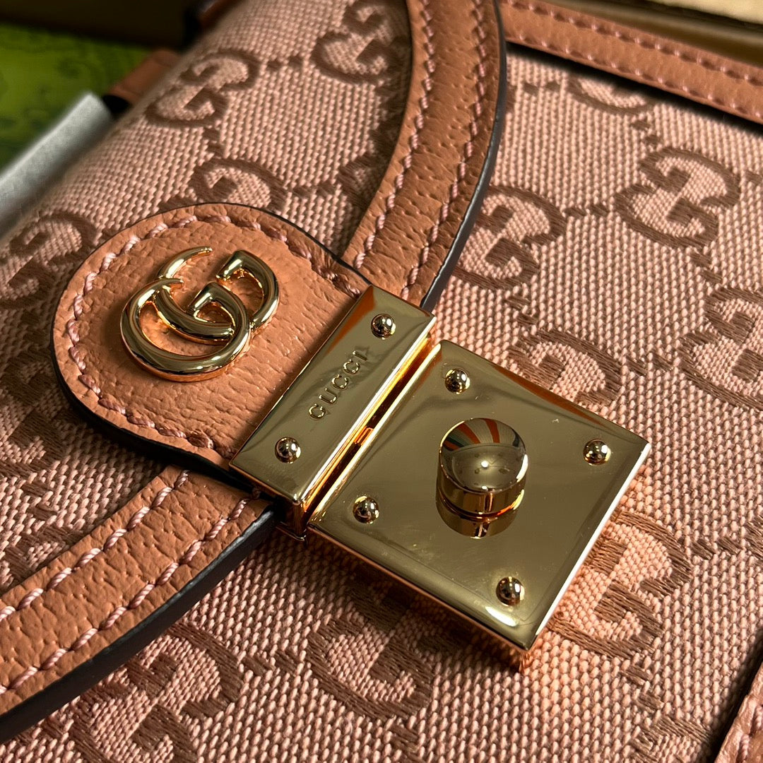 GG OPHIDIA MINI 17 HANDBAG IN LIGHT PINK CANVAS