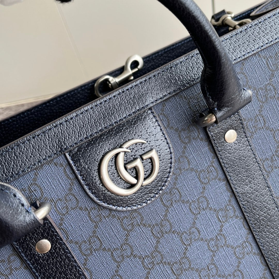 OPHIDIA LARGE TOTE BAG 43 IN DARK BLUE AND BLACK GG CALFSKIN