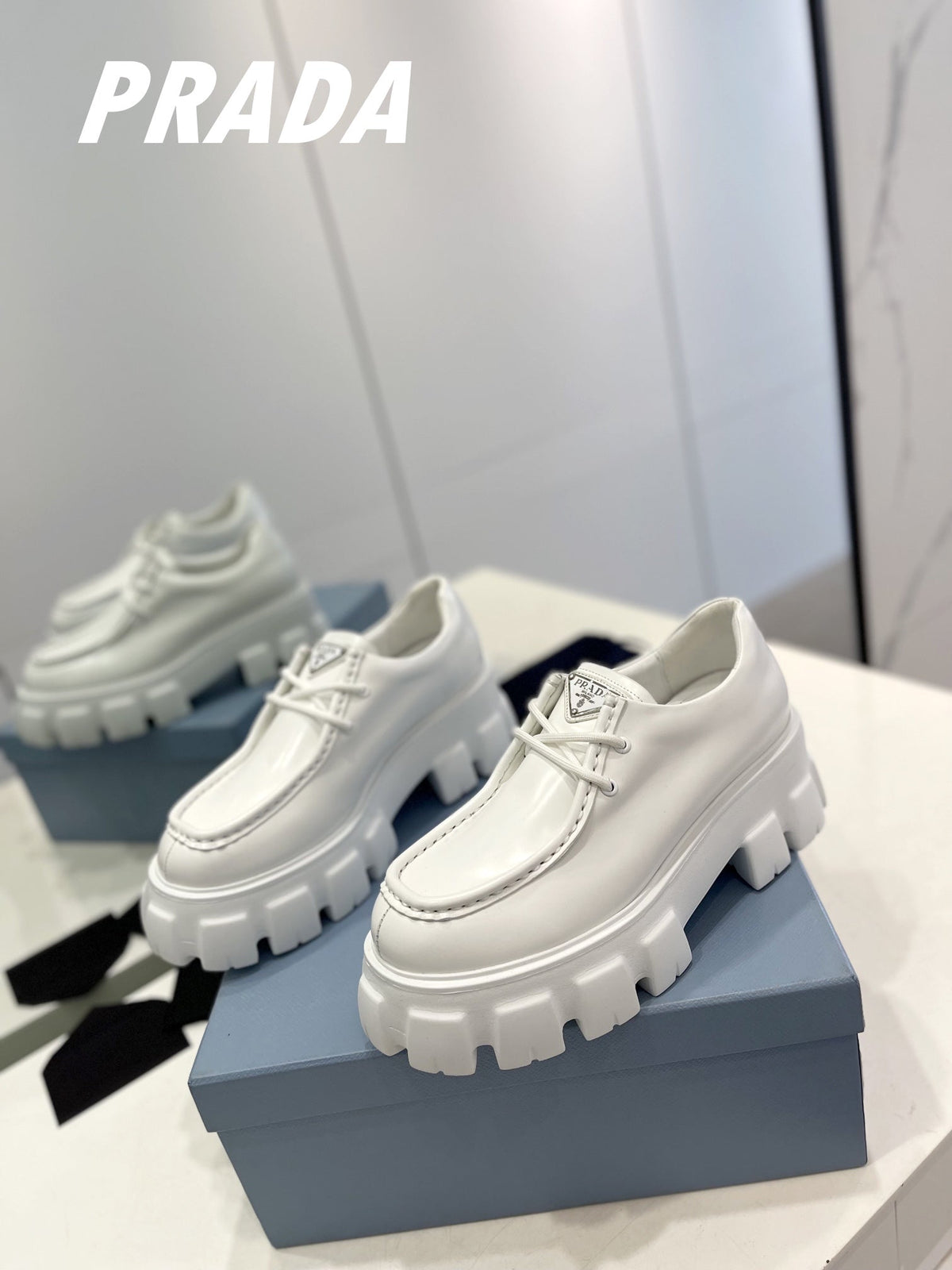 PRA MONOLITH LACE-UP LOAFERS WHITE CALFSKIN