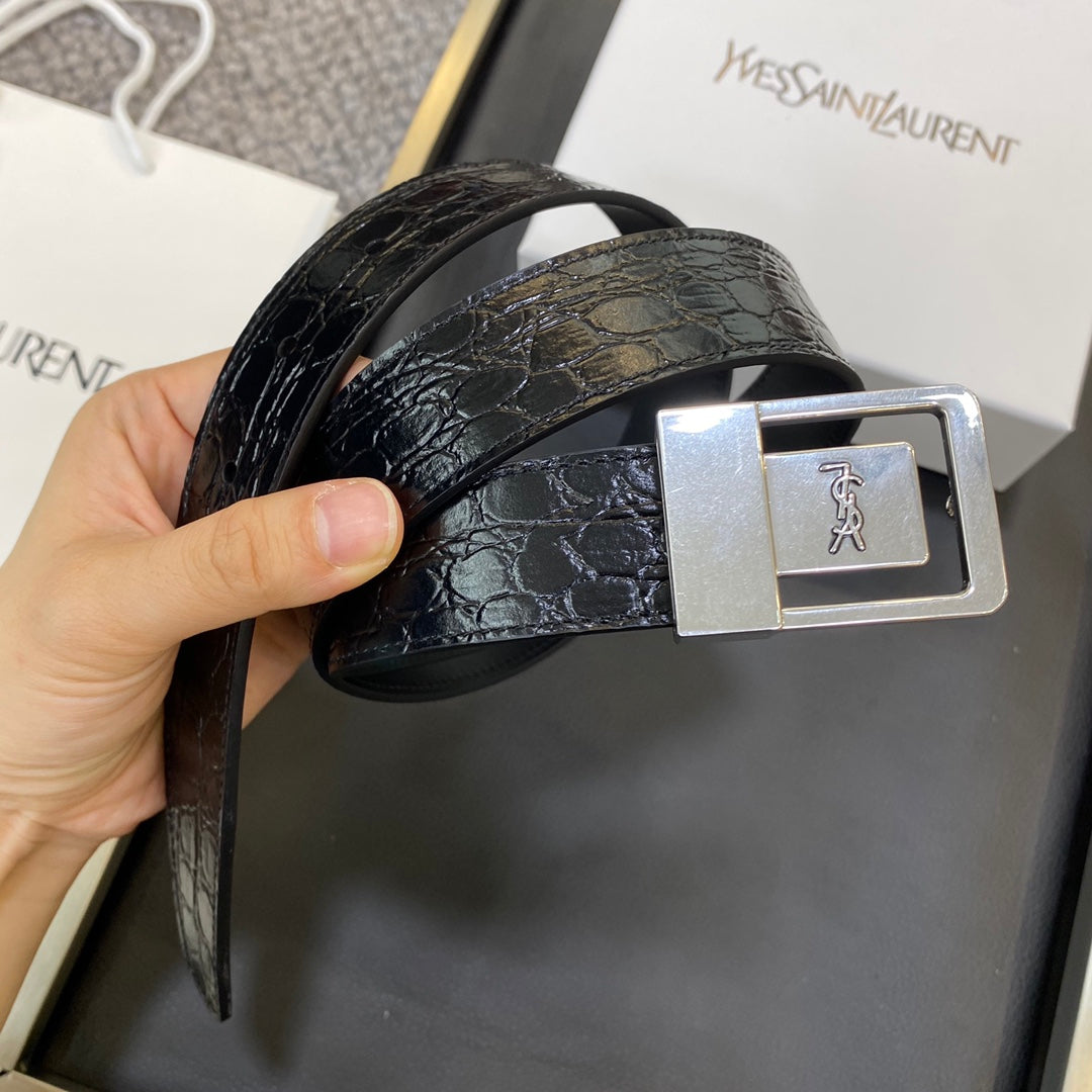 YSL 25S BELT 30 MM IN BLACK EMBOSSED CALFSKIN 548097 mysite