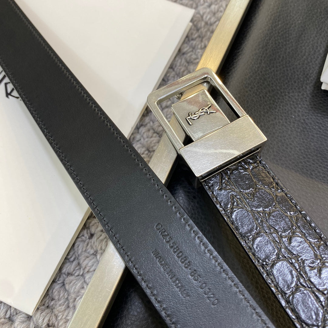 YSL 25S BELT 30 MM IN BLACK EMBOSSED CALFSKIN 548097 mysite