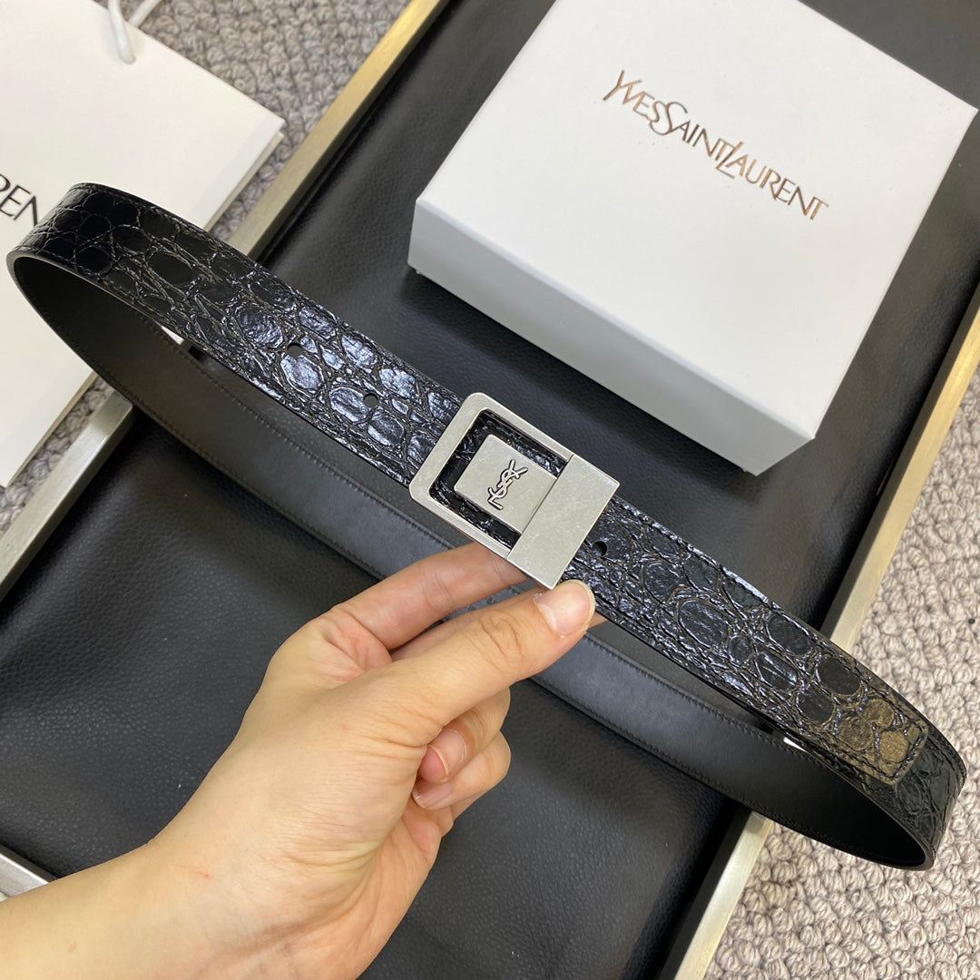 YSL 25S BELT 30 MM IN BLACK EMBOSSED CALFSKIN 548097 mysite