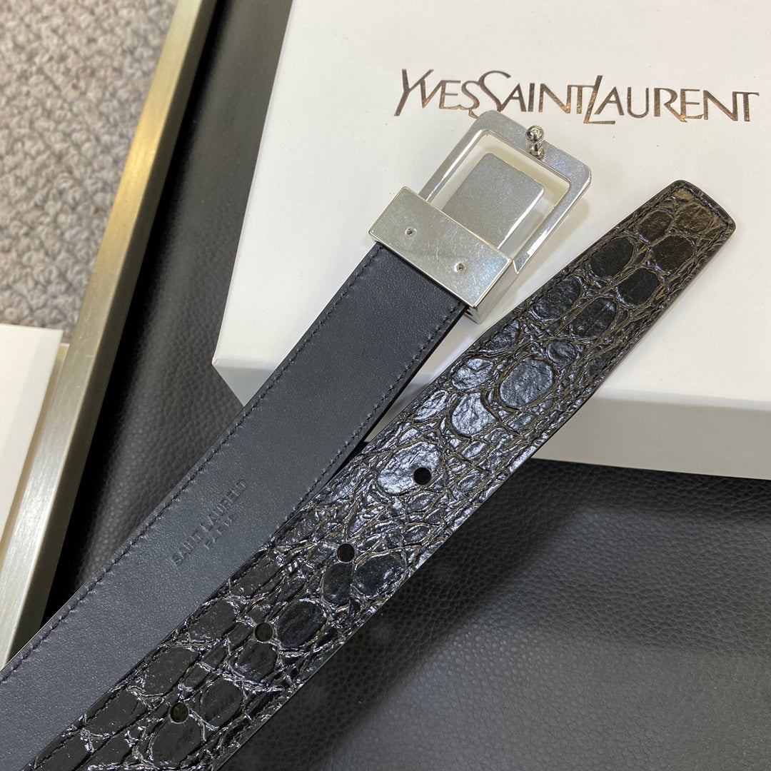 YSL 25S BELT 30 MM IN BLACK EMBOSSED CALFSKIN 548097 mysite