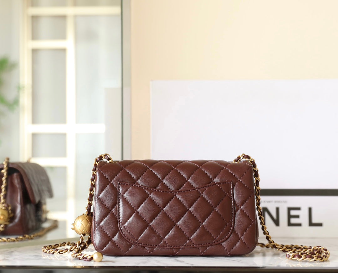 CHANEL 25S FLAP BAG 20 CM IN DARK BROWN LAMBSKIN WITH GOLD HARDWARE