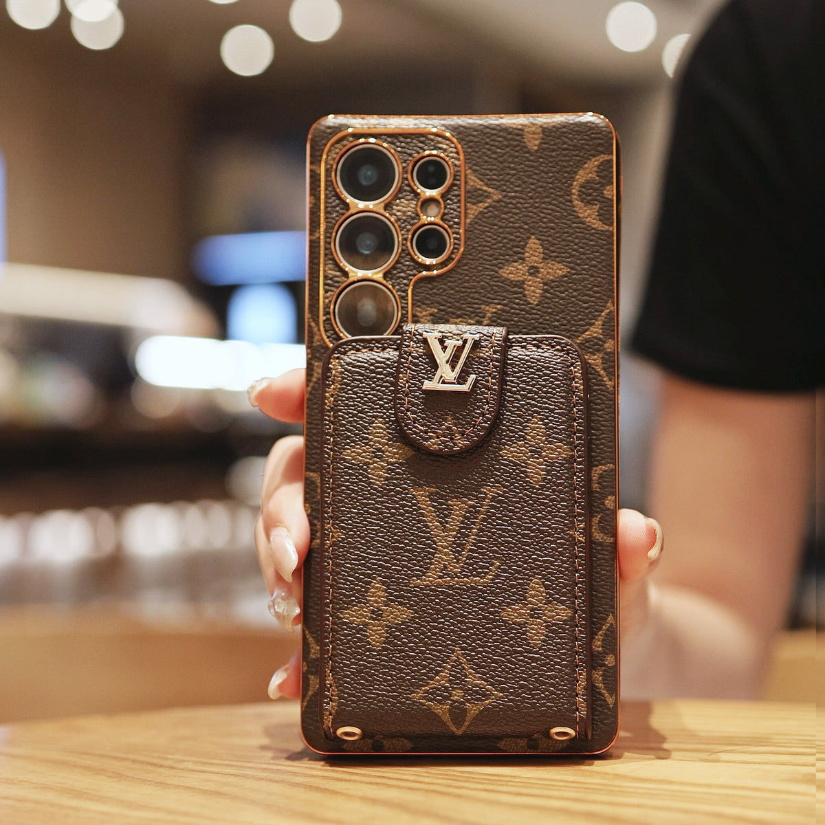 Luxury Monogram Leather Multi-Function Phone Case with Wrist Strap mysite