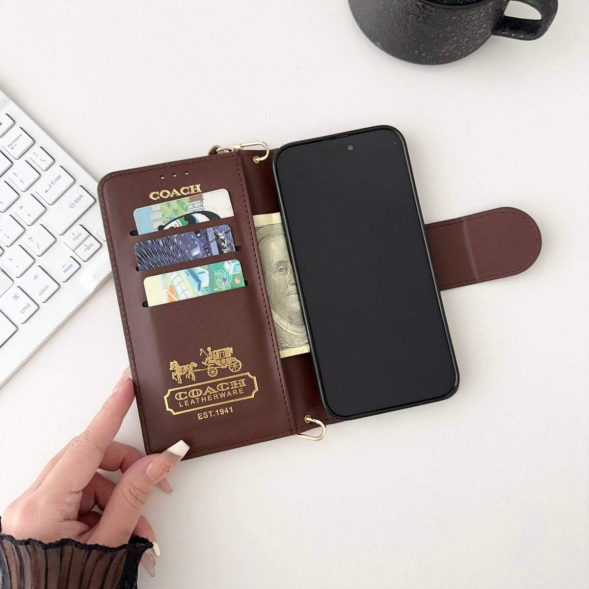 Classic iPhone Case Leather Flip Case with Card Holder Black mysite