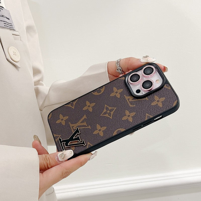 Luxury Black Logo Leather iPhone Case mysite