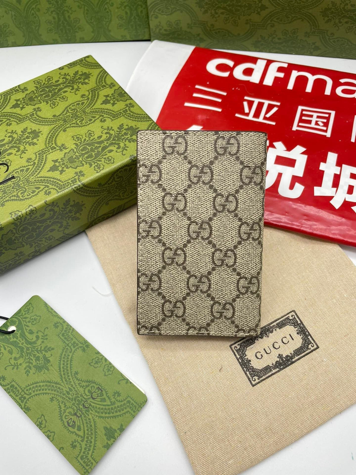 GG LONG CARD CASE IN BEIGE MIX BROWN CANVAS