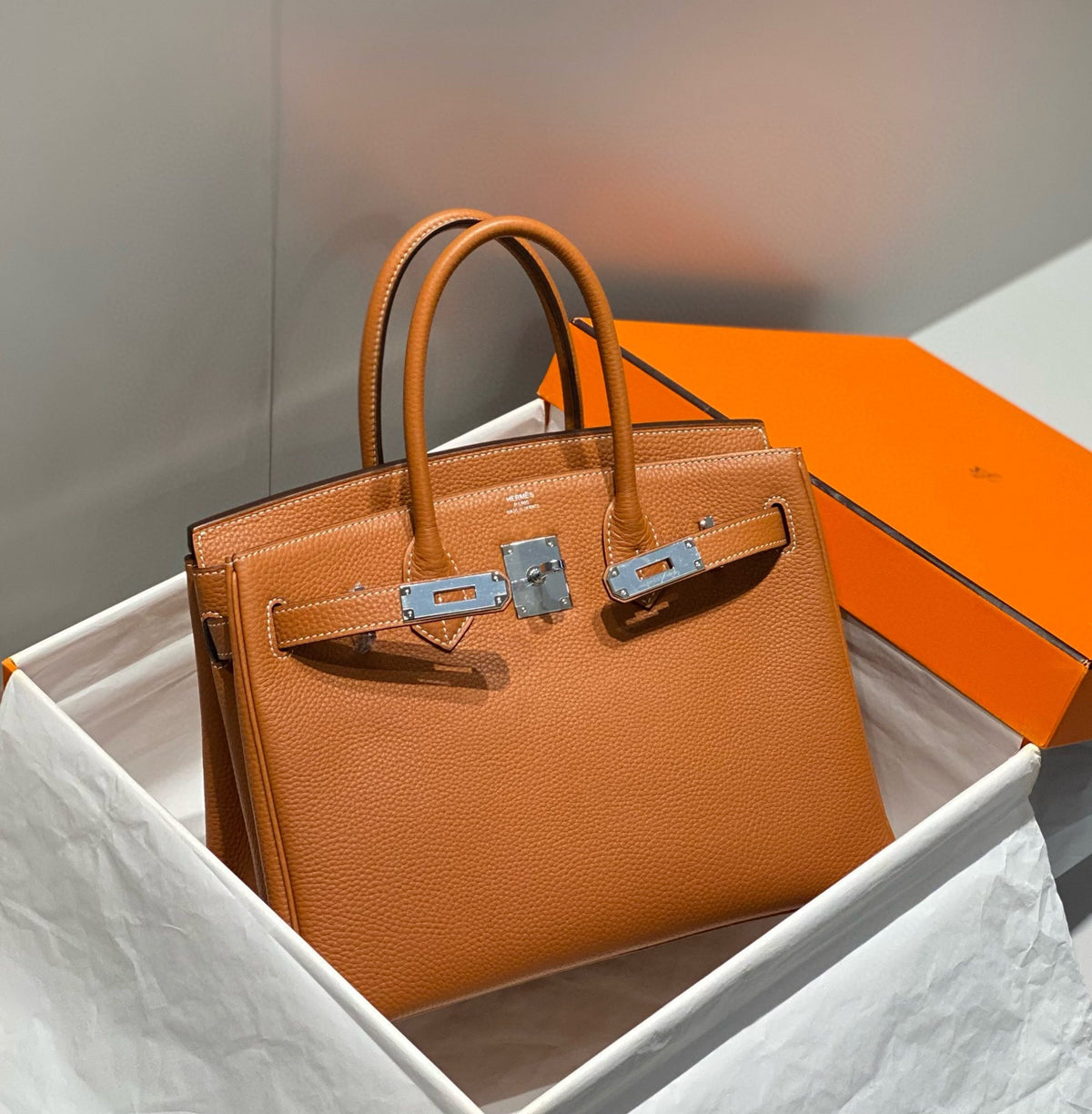 HM BIRKIN 30CM BROWN TOGO LEATHER SILVER HARDWARE