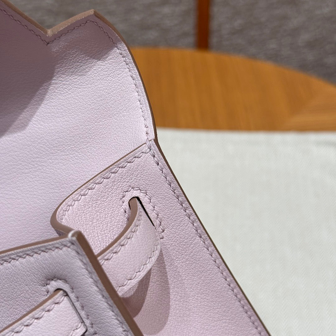 HM KELLY POCHETTE 22 IN LIGHT PINK CALFSKIN SILVER HARDWARE
