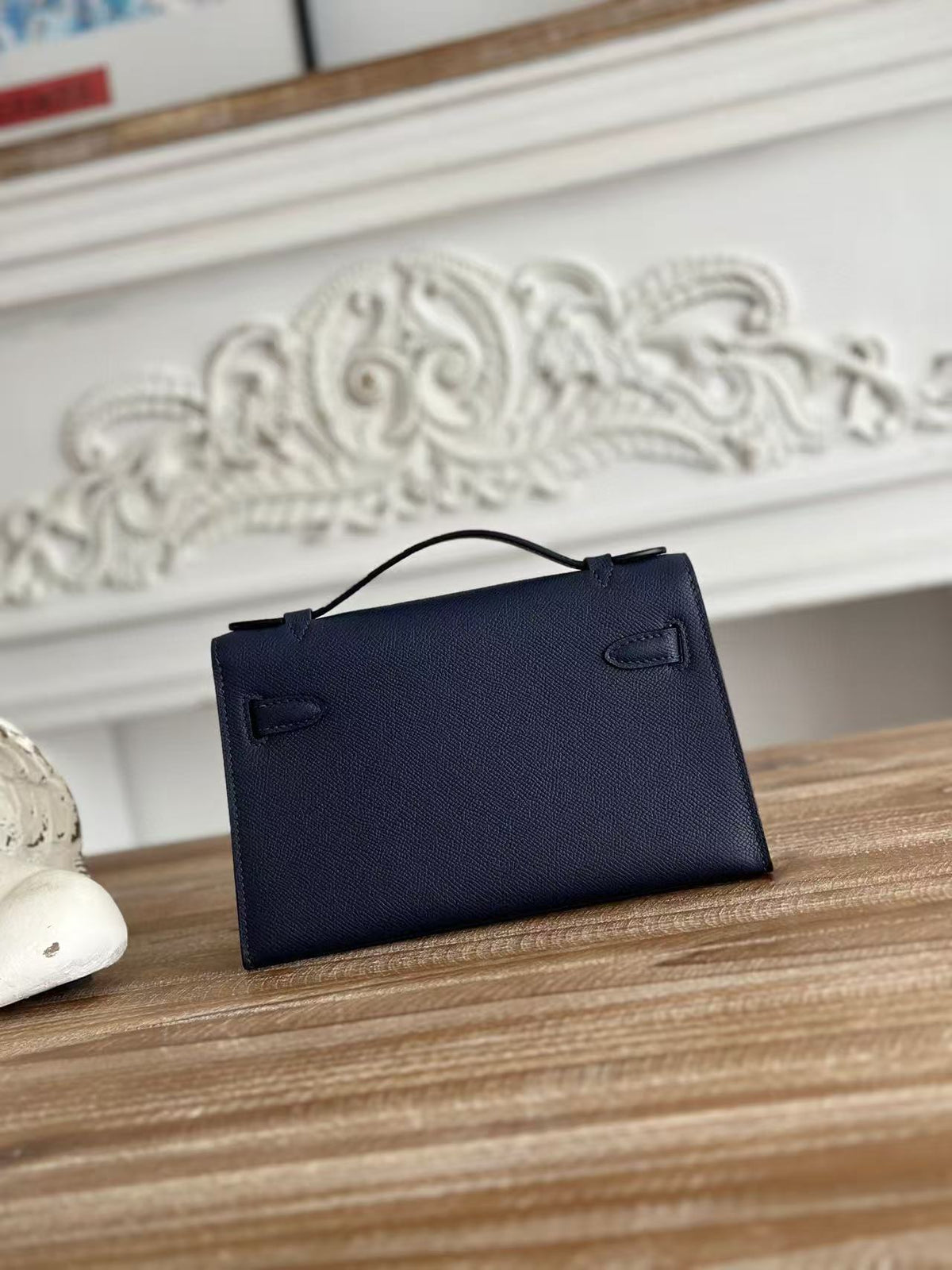 HM KELLY MINI POCHETTE 22 IN NAVY BLUE CALFSKIN