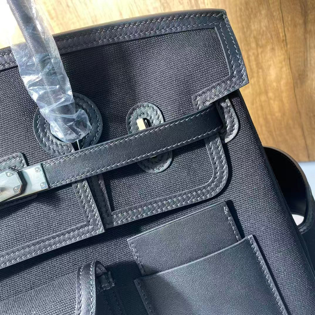 BIRKIN CARGO 35CM BLACK CANVAS AND LEATHER SILVER HARDWARE