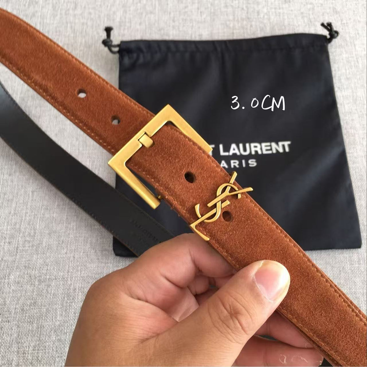 YSL CLASSIC MONOGRAM 30MM BROWN SUEDE GOLD BUCKLE mysite