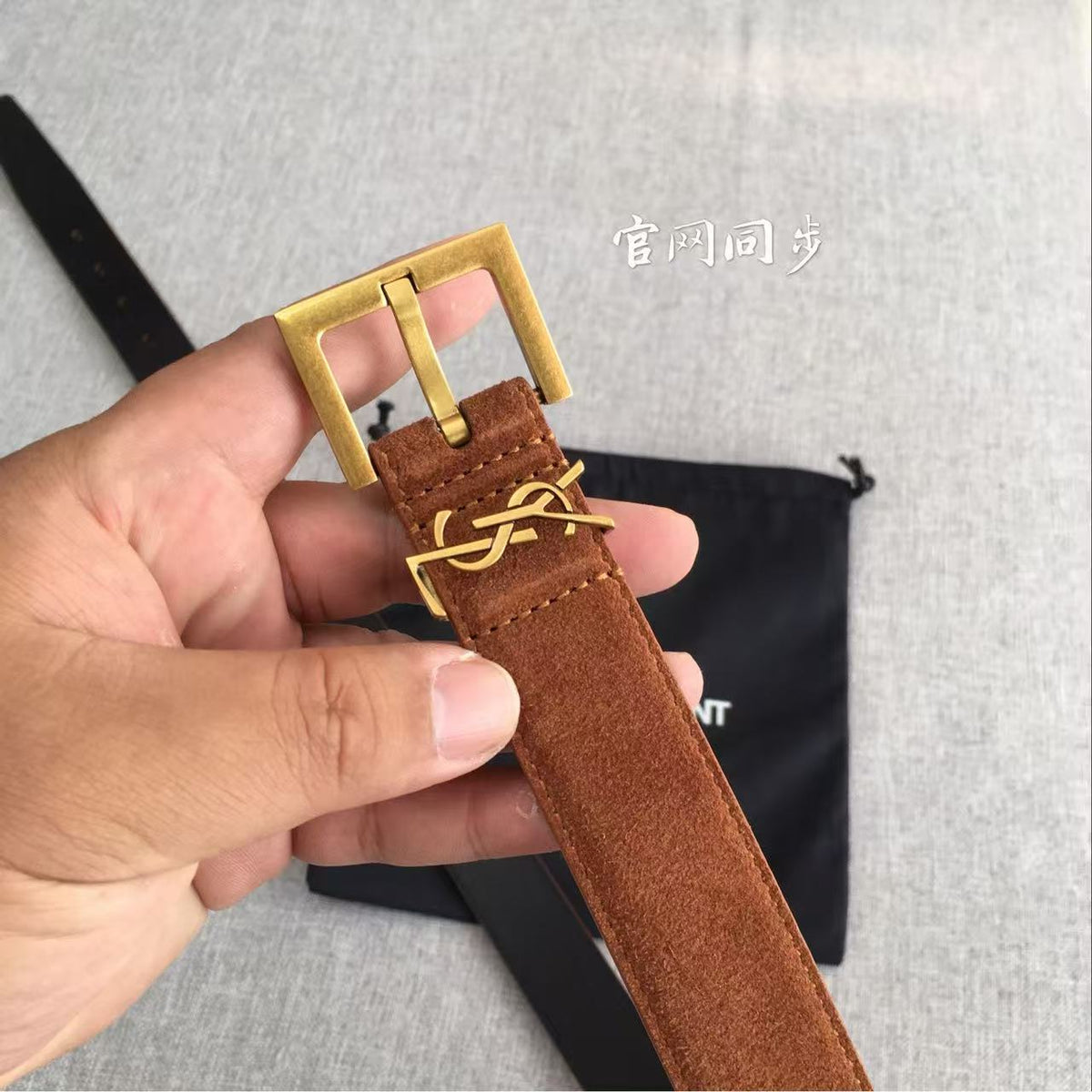 YSL CLASSIC MONOGRAM 30MM BROWN SUEDE GOLD BUCKLE mysite