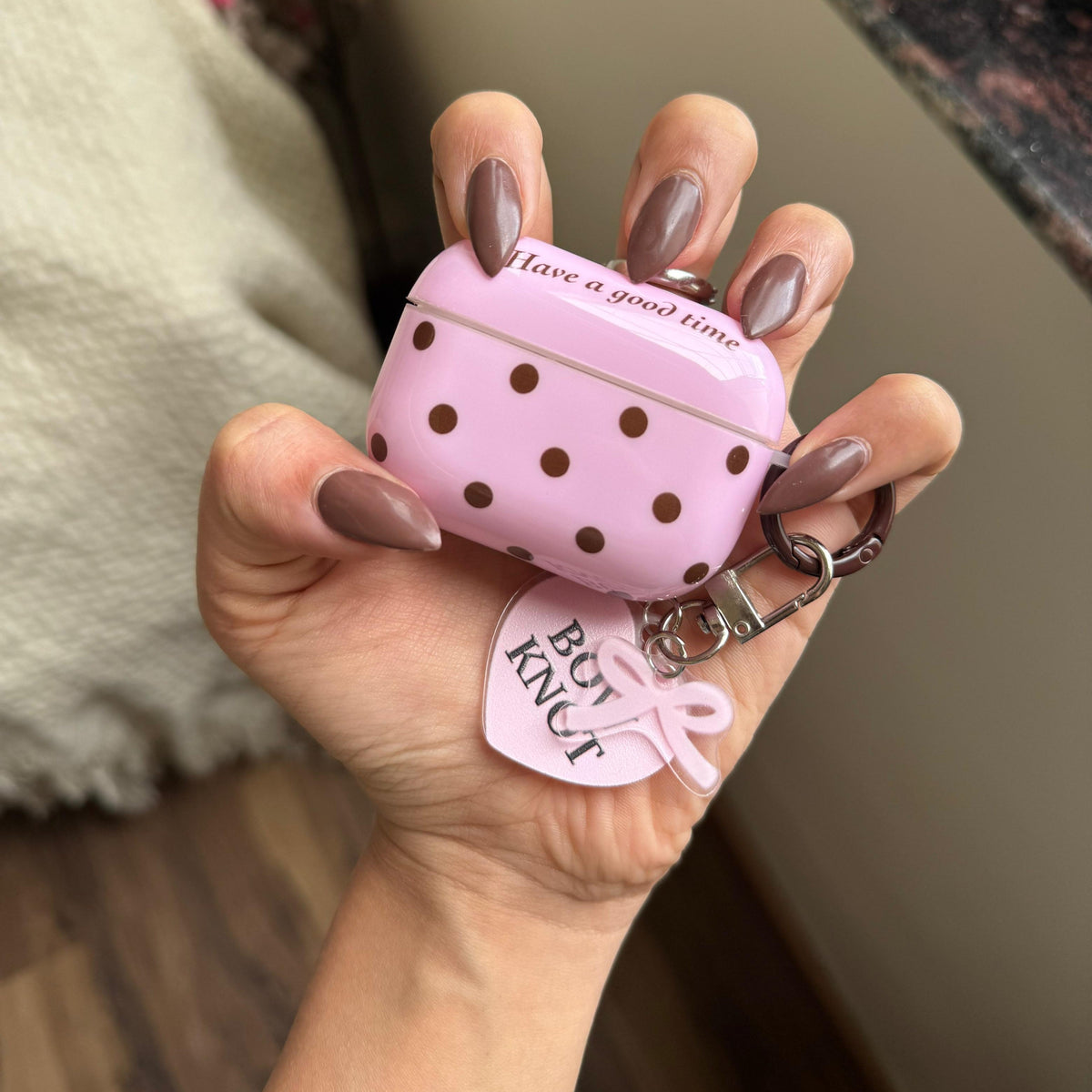 Pink Polka Dot AirPods Case with Heart Charm – Cute Protective Cover mysite