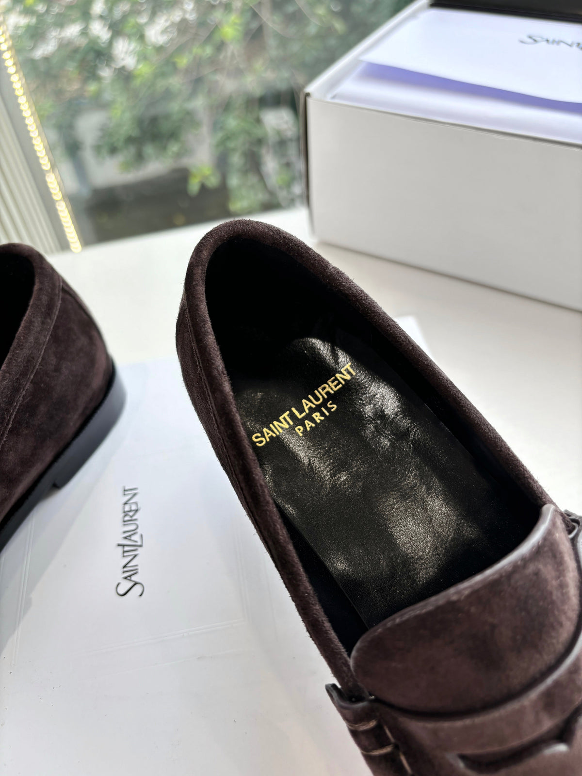 YSL 25S LOAFERS IN DARK BROWN SUEDE