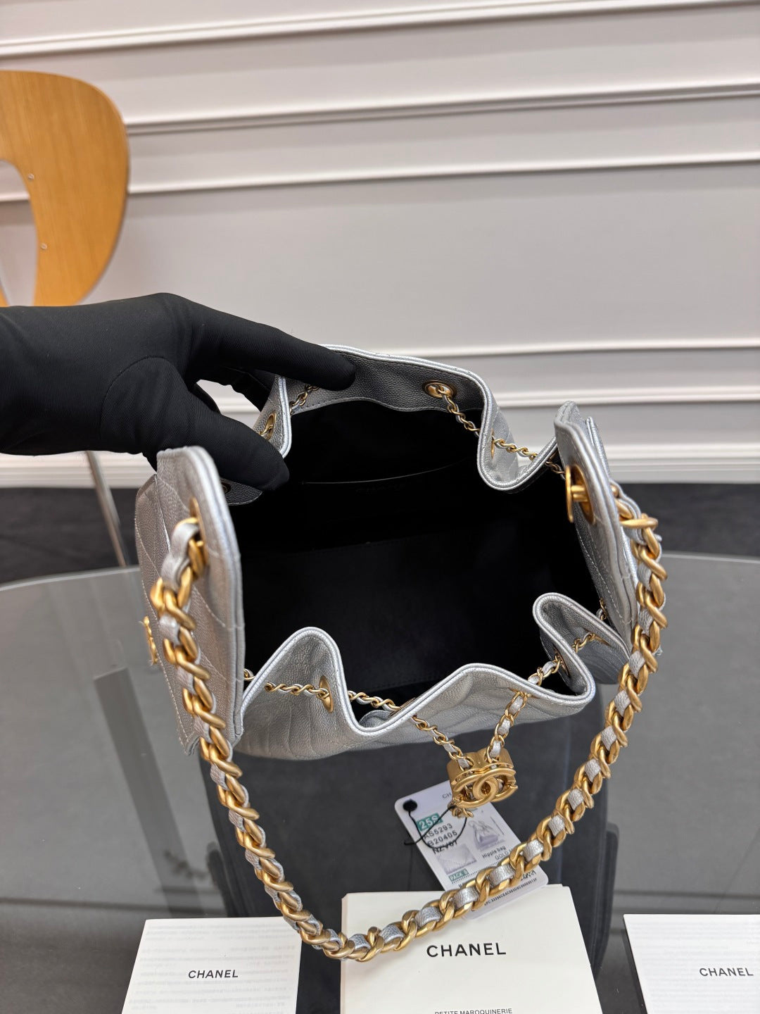CHANEL 25S HOBO BAG 30 IN SILVER CAVIAR WITH GOLD HARDWARE