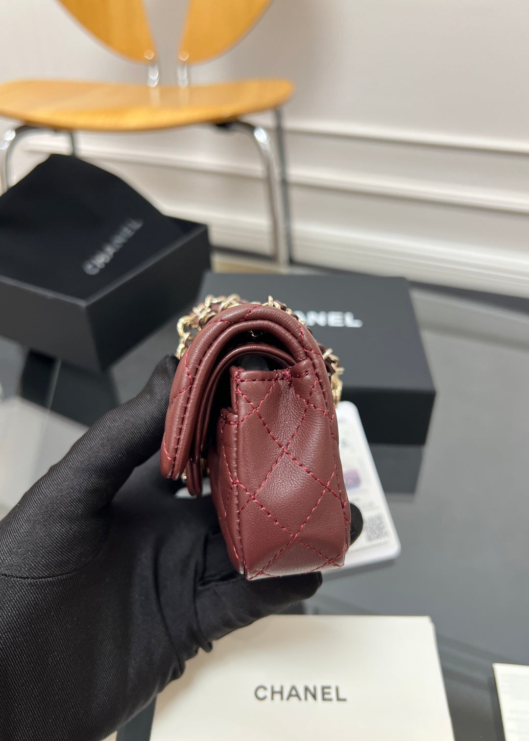 CHANEL 25S FLAP CHARM BAG 13 IN DARK RED LAMBSKIN