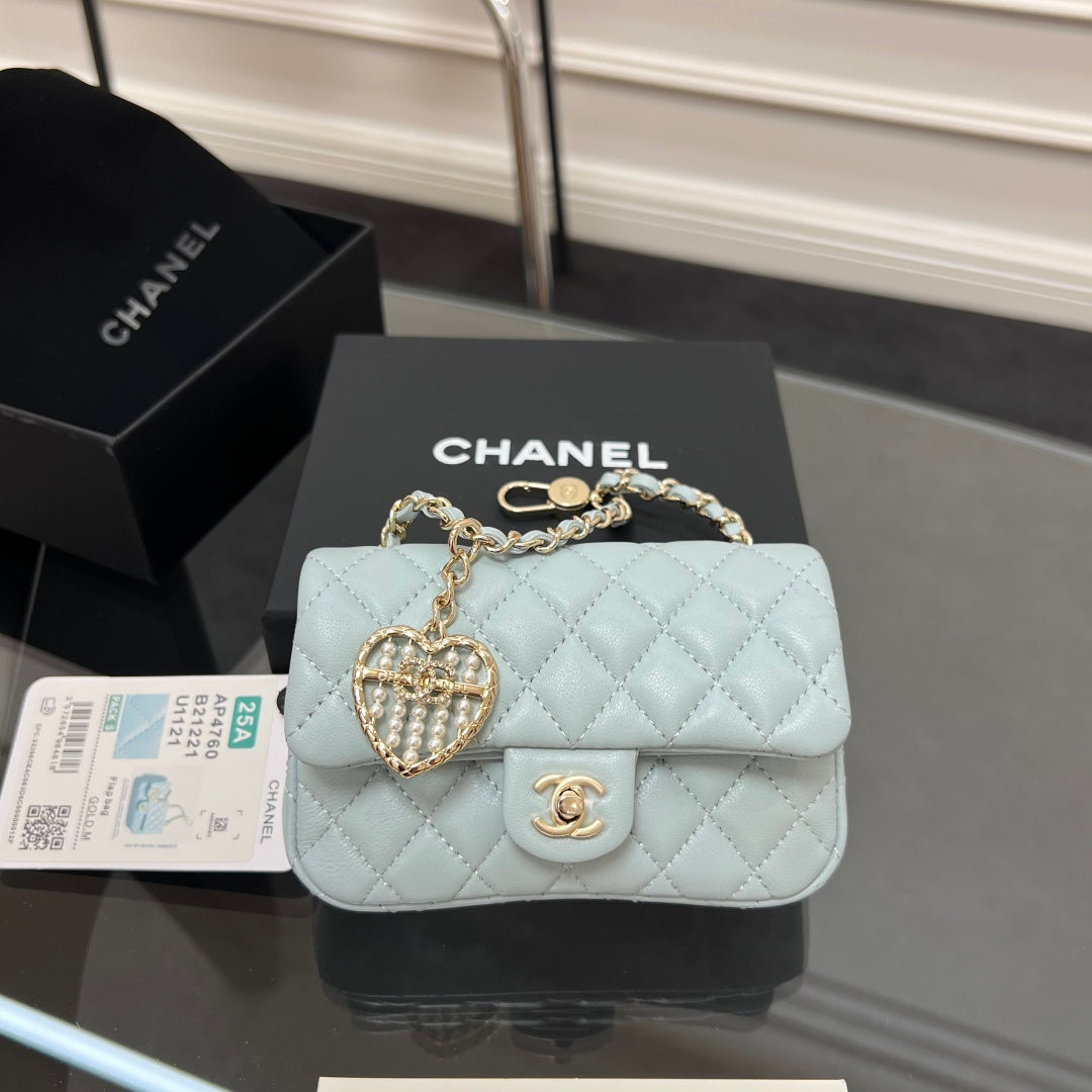 CHANEL 25S FLAP CHARM BAG 13 IN LIGHT BLUE LAMBSKIN