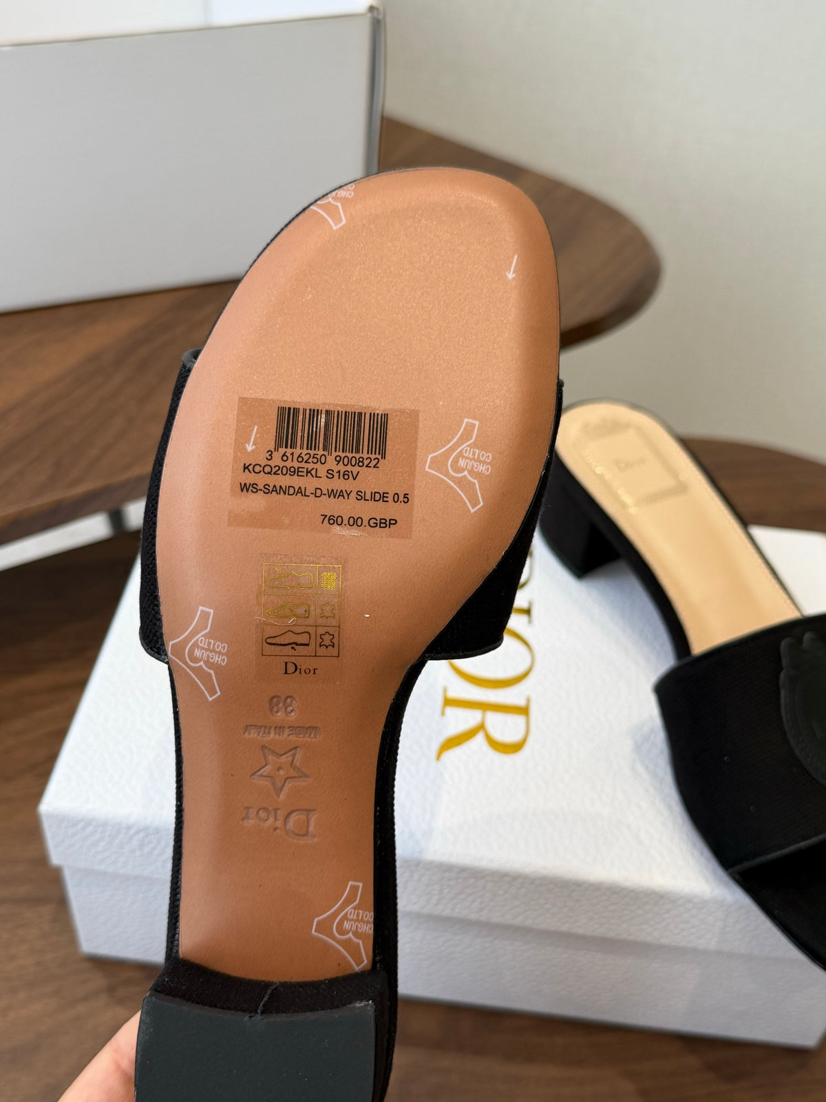 DIOR 26S D-BADGE SLIDE SANDALS IN BLACK CANVAS AND CALFSKIN