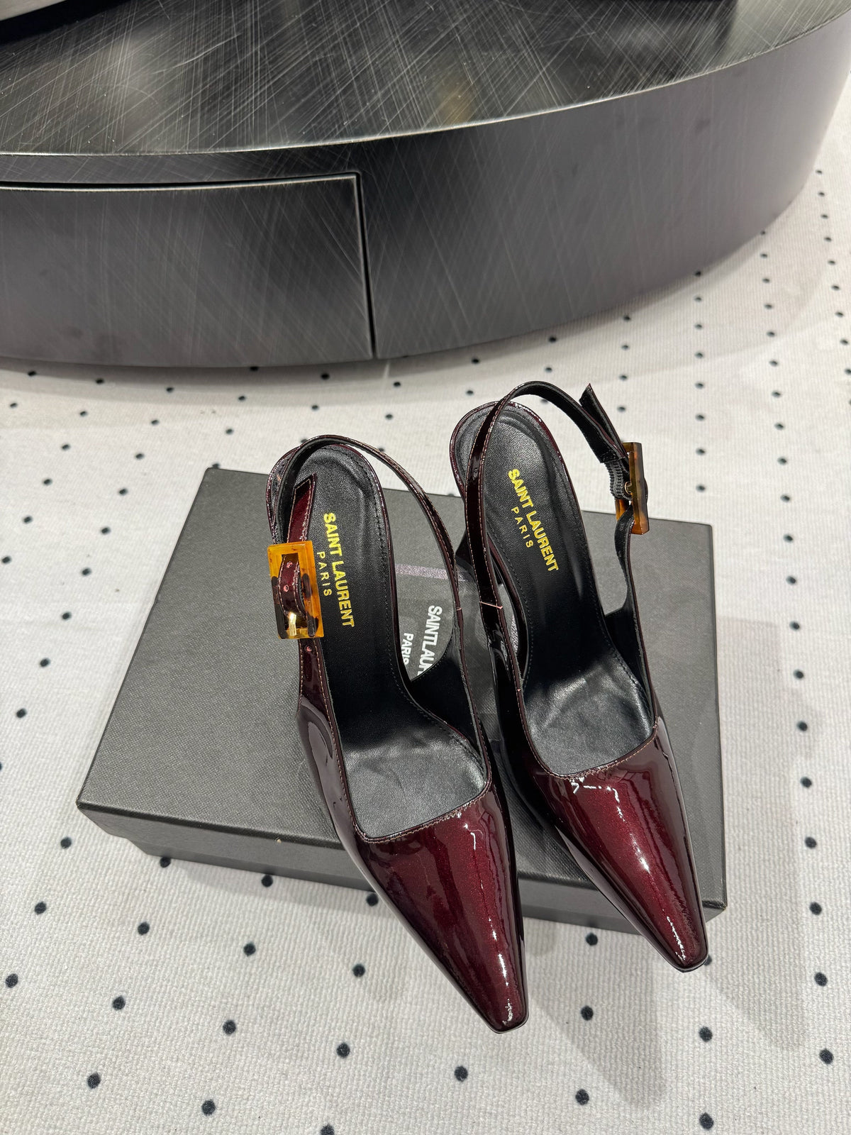 YSL 26S SLINGBACK HEELS 105 MM IN DARK RED GLOSSY CALFSKIN WITH BUCKLE CLOSURE