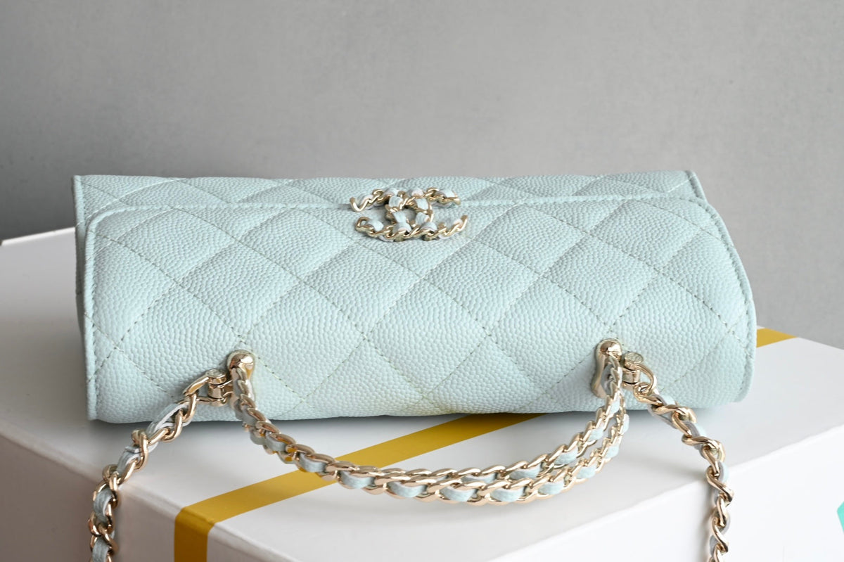 CHANEL 25S KELLY 18 CM IN SOFT MINT BLUE LAMBSKIN