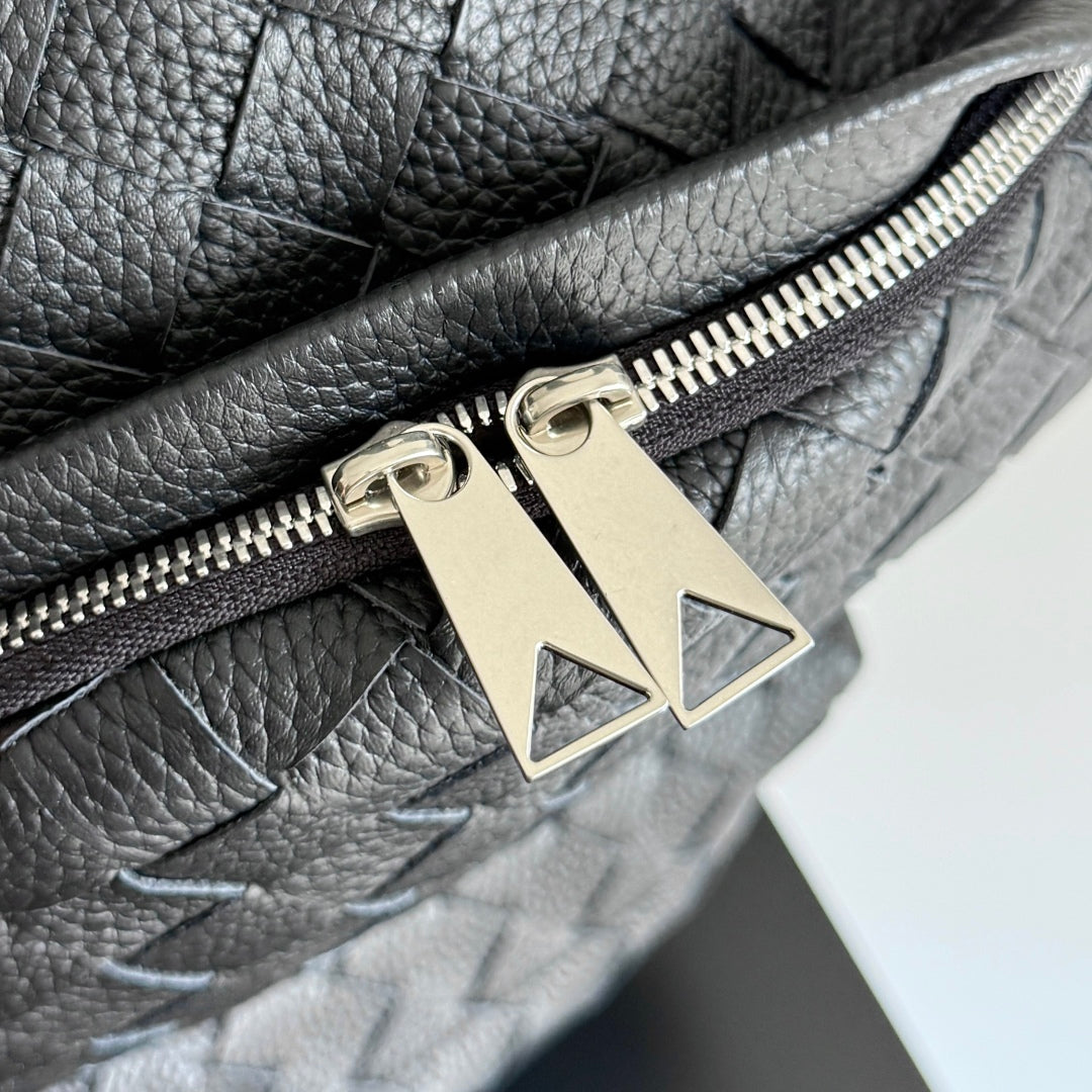 BOTTEGA VENETA 25S INTRECCIATO BAG 46 IN BLACK CALFSKIN SILVER HARDWARE