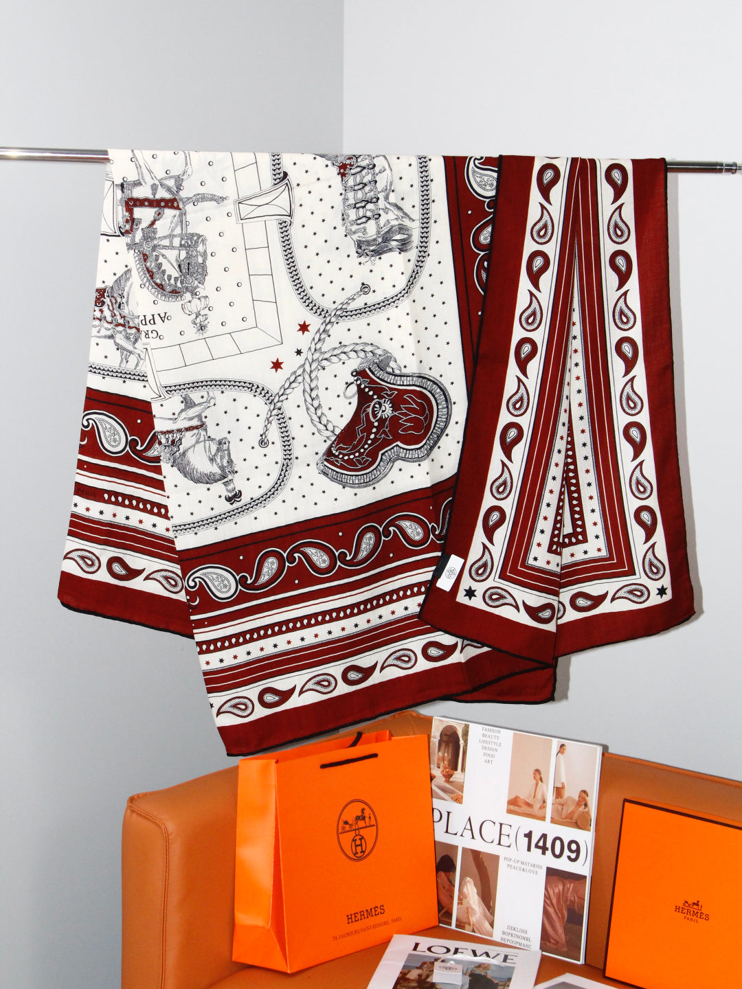 HERMES 26S SCARF 140 IN SILK AND CASHMERE 498483
