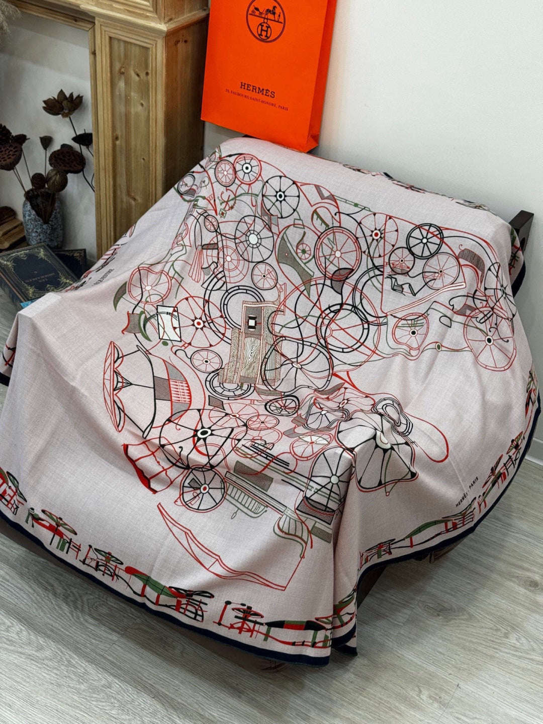 HERMES 26S SCARF 135 IN SILK AND CASHMERE 498490