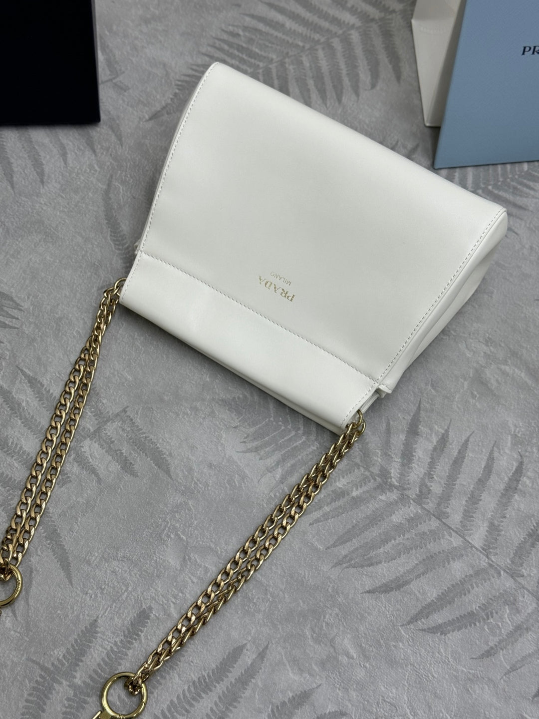 PRADA 25S ENCHAINE MINI BAG 22 IN WHITE CALFSKIN GOLD HARDWARE