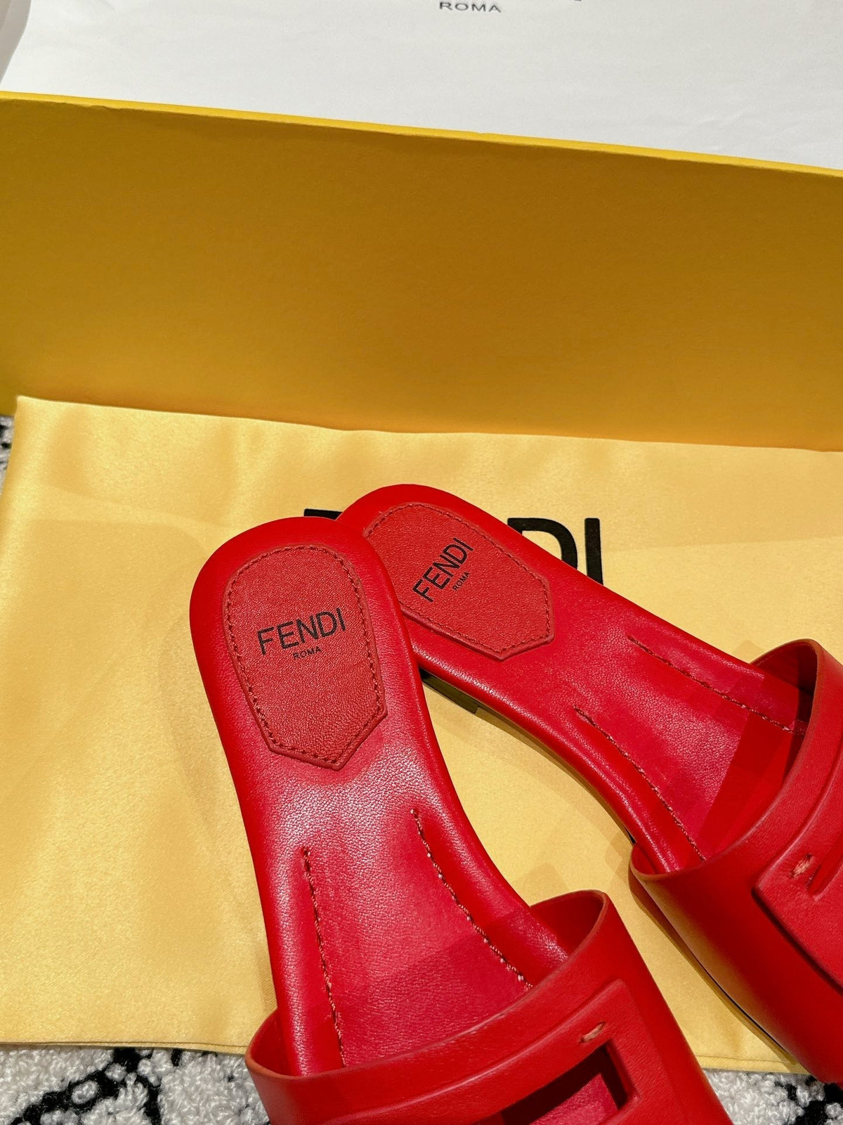 FF Baguette Red Leather Slide