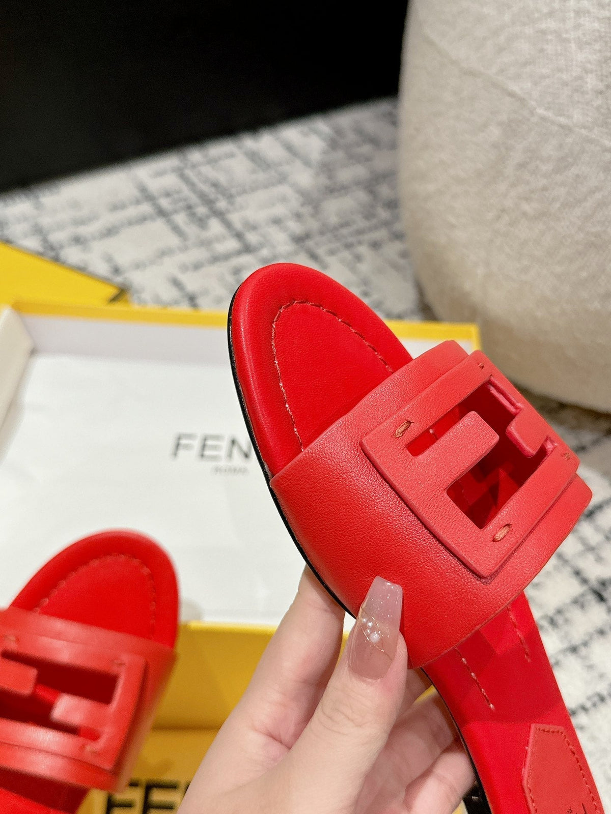 FF Baguette Red Leather Slide