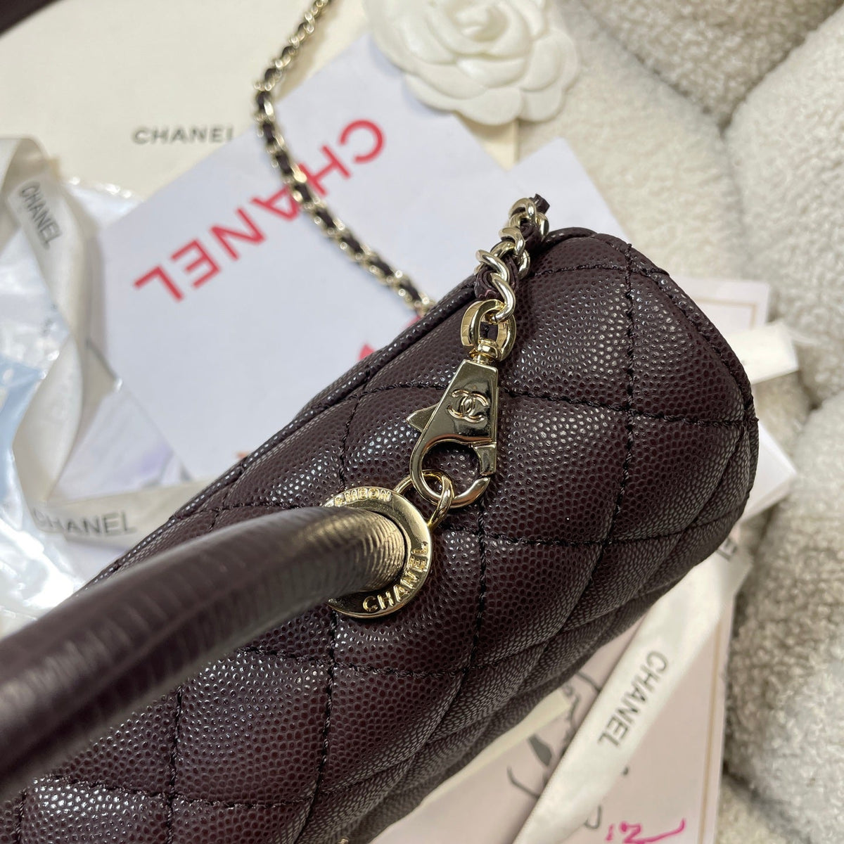 CHANEL 26S COCO HANDLE BAG 32 IN DARK BROWN CAVIAR CALFSKIN GOLD HARDWARE