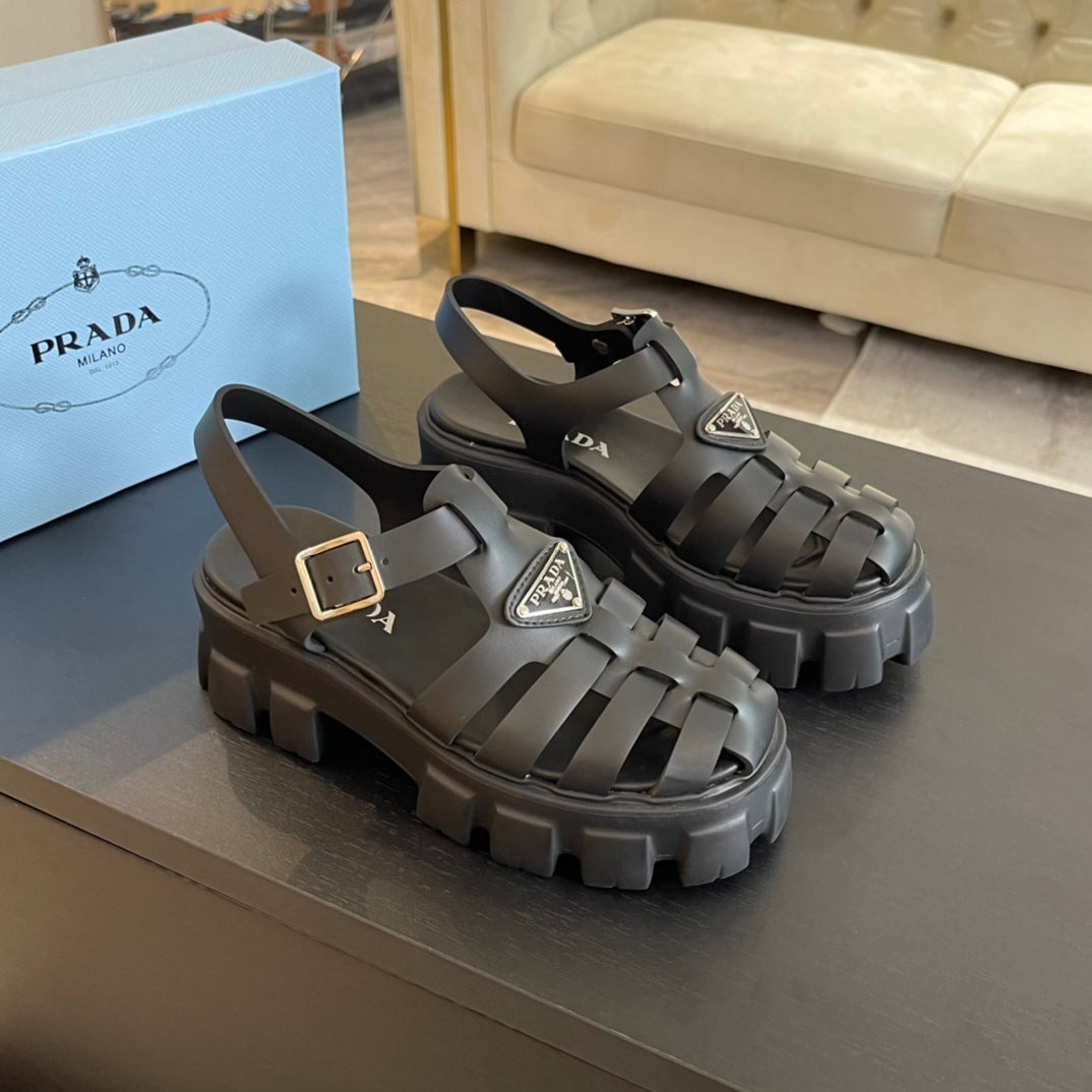 PRA RUBBER MONOLITH SANDALS BLACK CALFSKIN