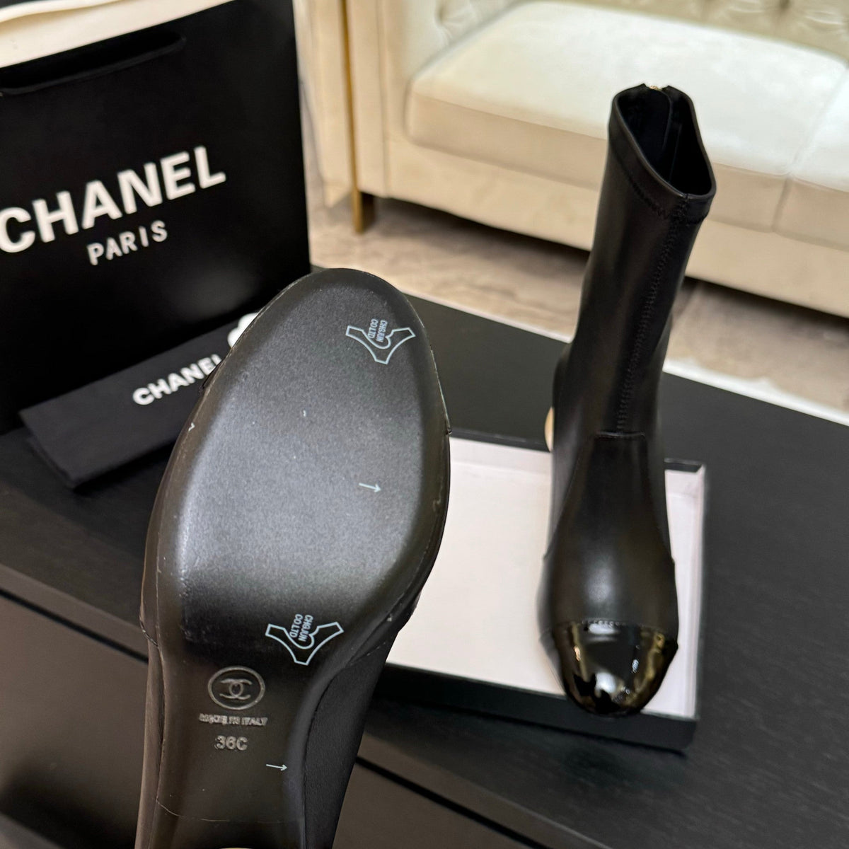 CC PEARL BOOTS 65MM IN BLACK CALFSKIN