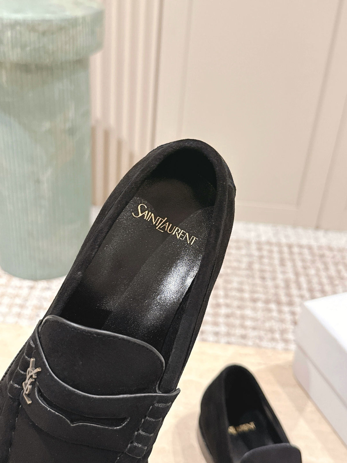 YSL 25S SAINT LAURENT LOAFERS IN BLACK SUEDE WITH SMALL LOGO