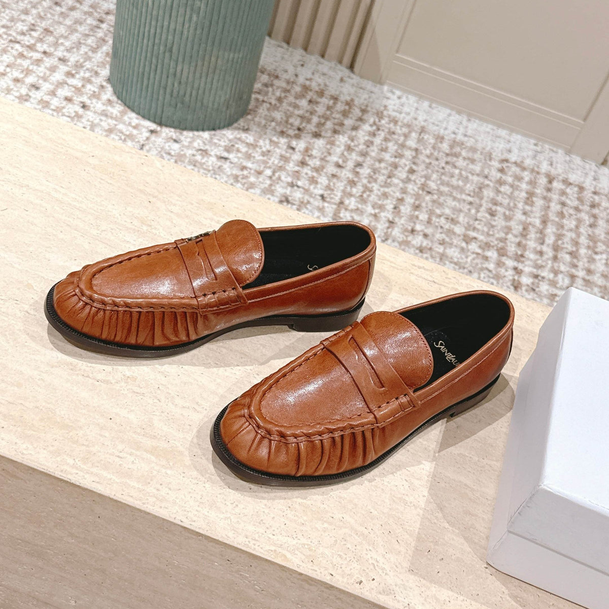 YSL 25S SAINT LAURENT LOAFERS IN BURNT ORANGE CALFSKIN WITH SMALL LOGO