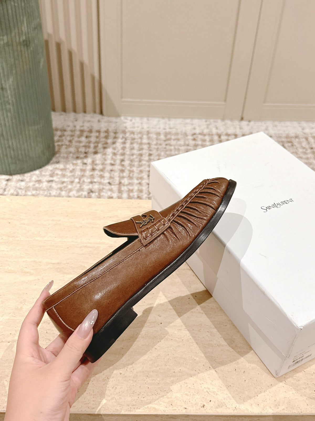 YSL 25S SAINT LAURENT LOAFERS IN BROWN CALFSKIN WITH SMALL LOGO