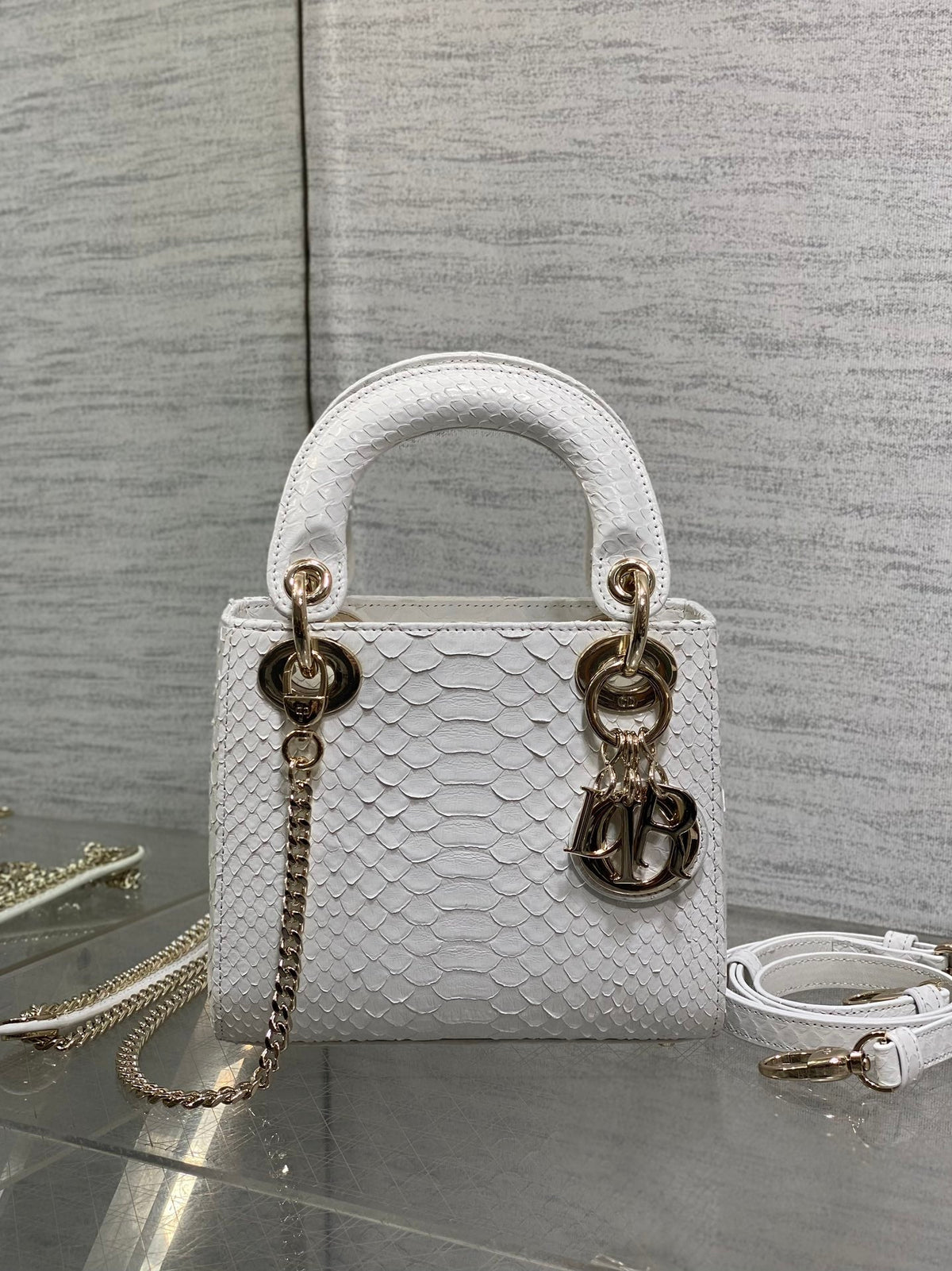 MINI 17 LADY BAG IN WHITE SNAKESKIN PATTERN LAMBSKIN