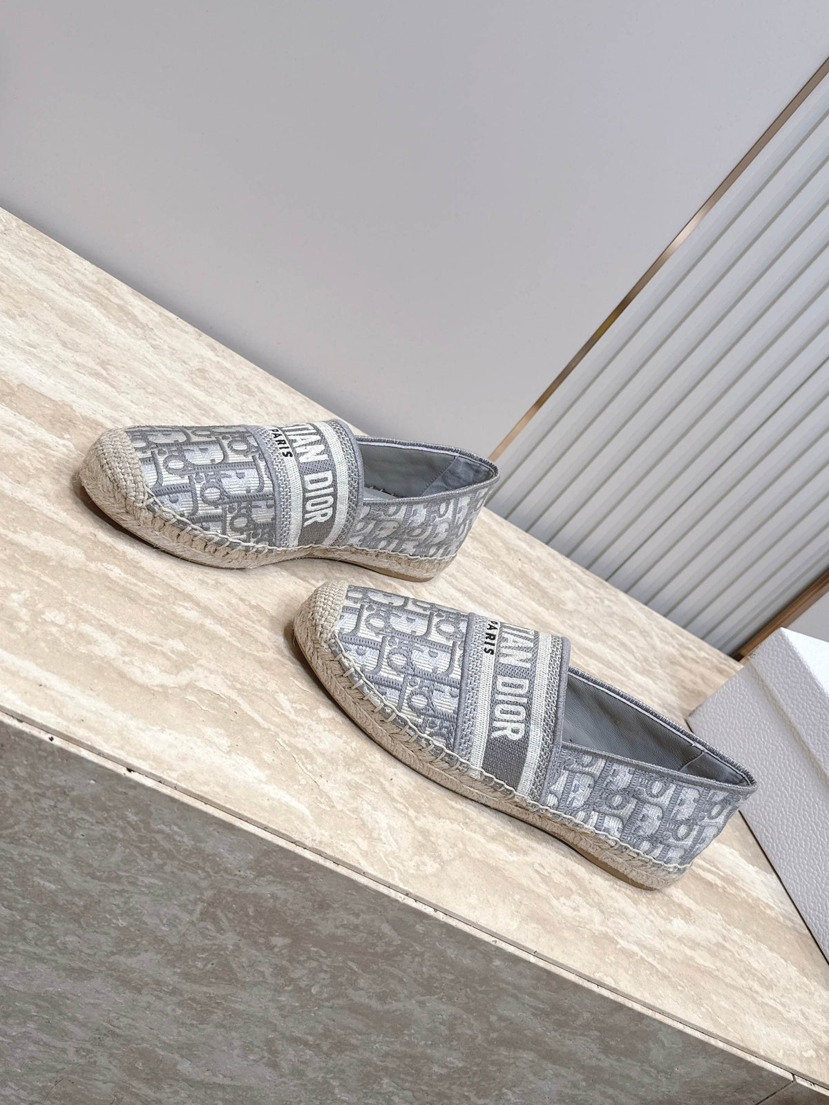 DIOR 26S GRANVILLE ESPADRILLE IN LIGHT GREY DIOR OBLIQUE EMBROIDERED COTTON